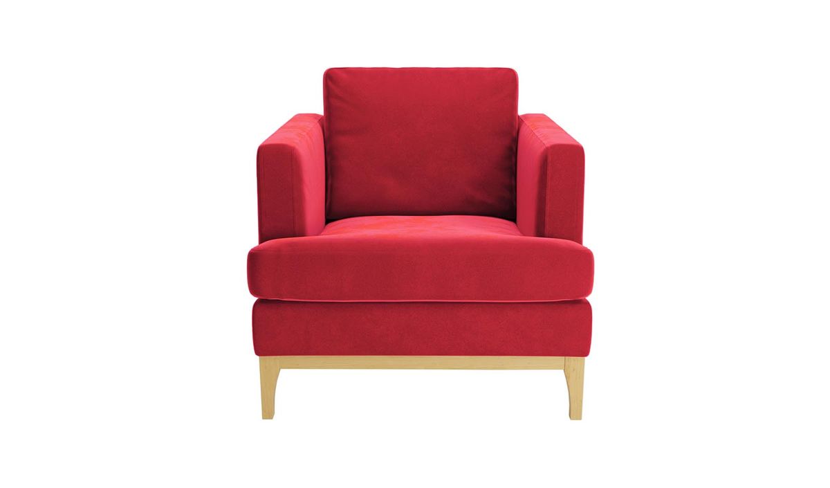 Fauteuil Scarlett, rouge - Velluto 7, Couleur des pieds: Chêne clair