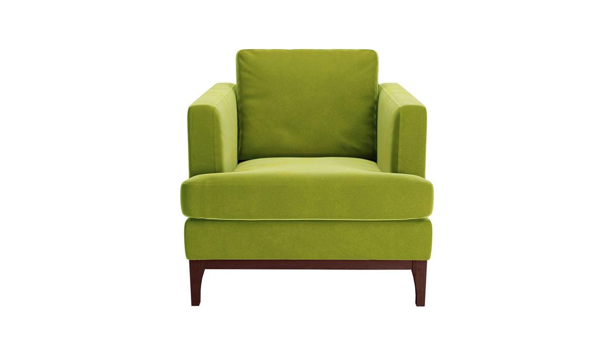 Fauteuil Scarlett, olive - Velluto 9, Couleur des pieds: Chêne foncé