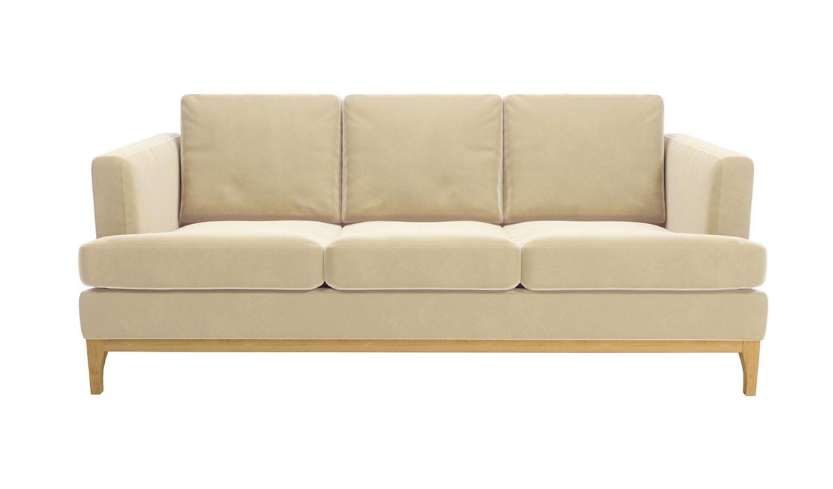 Canapé trois places Scarlett, beige clair - Velluto 2, Couleur des pieds: Chêne clair