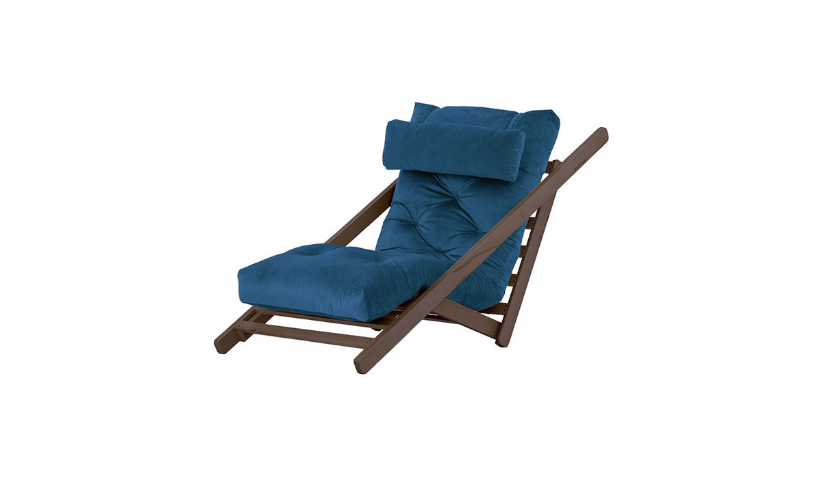 Nappa - Fauteuil convertible, bleu - Velluto 11, Couleur des pieds: Chêne foncé