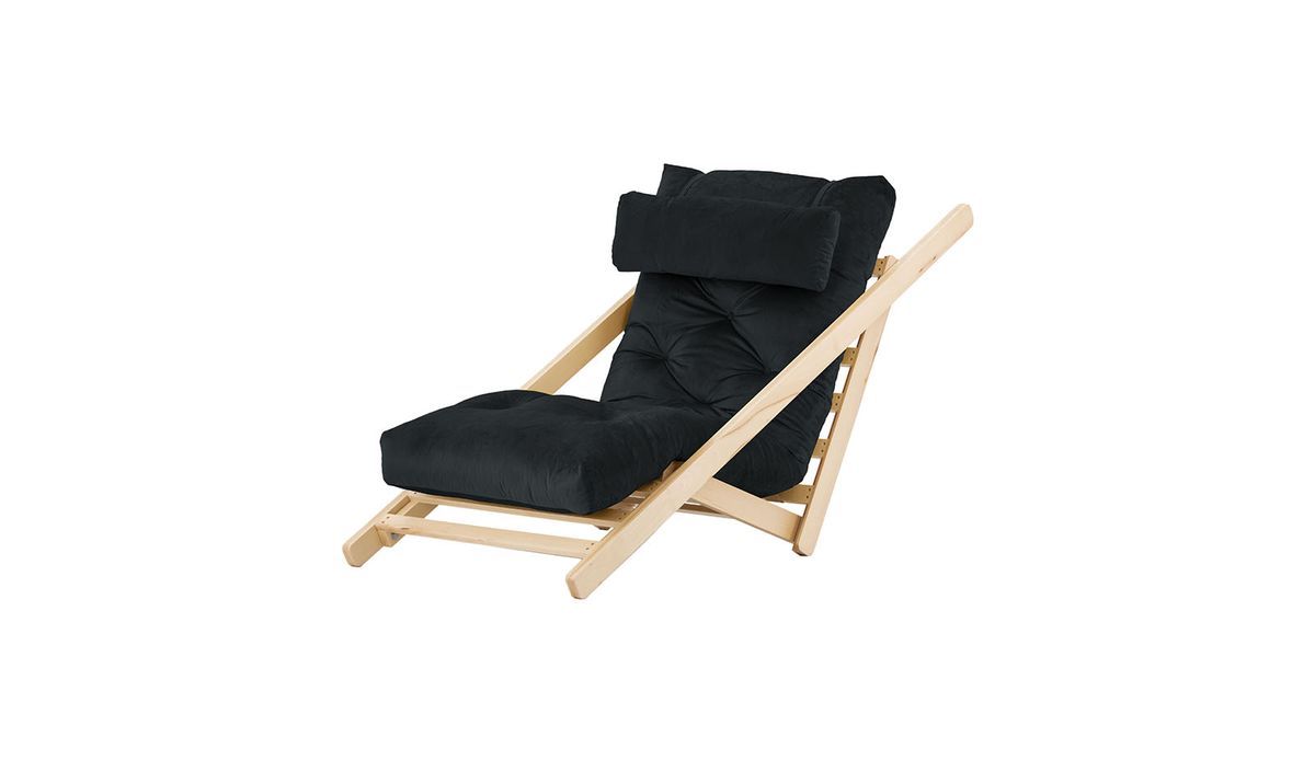 Nappa - Fauteuil convertible, noir - Velluto 20, Couleur des pieds: Chêne clair
