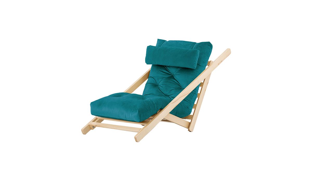 Nappa - Fauteuil convertible, Velluto 36 - Bleu paon, Couleur des pieds: Chêne clair