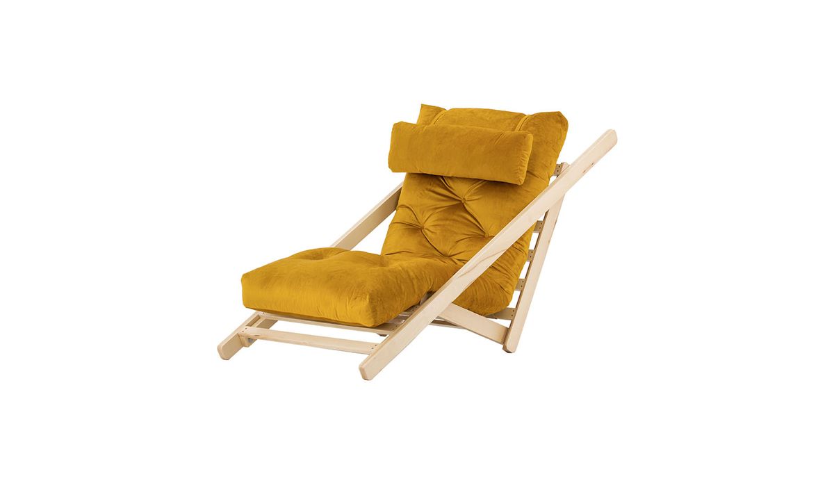 Nappa - Fauteuil convertible, moutarde - Velluto 8, Couleur des pieds: Chêne clair