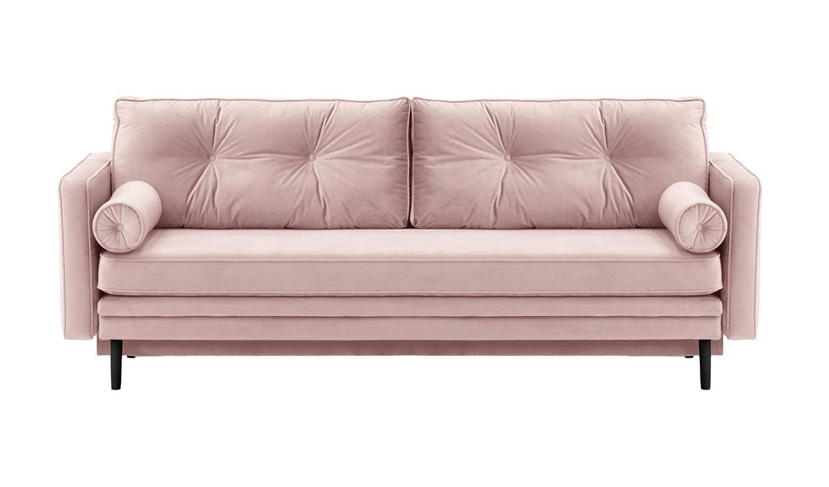 Canapé convertible Mossa avec coffre de rangement, lila/rose - Velluto 14, Couleur des pieds: Noir