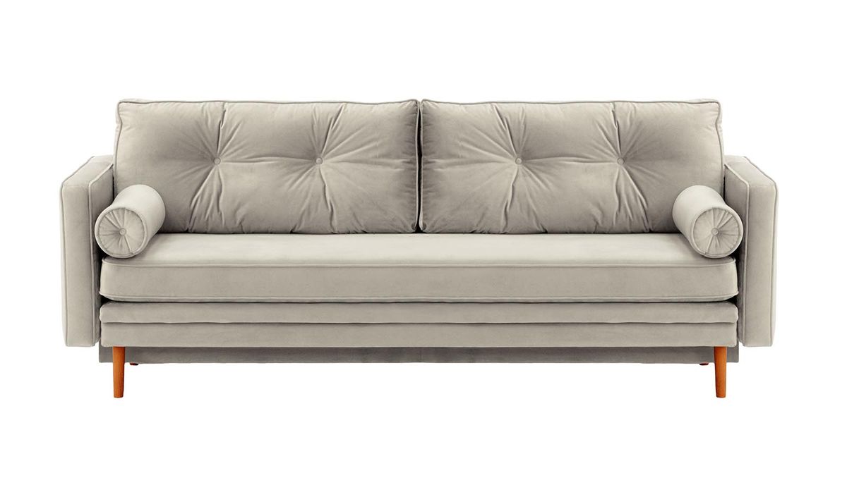 Canapé convertible Mossa avec coffre de rangement, gris clair - Velluto 15, Couleur des pieds: aveo