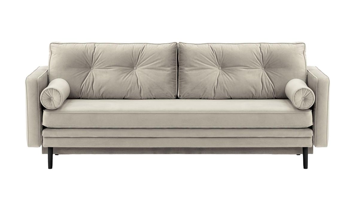 Canapé convertible Mossa avec coffre de rangement, gris clair - Velluto 15, Couleur des pieds: Noir