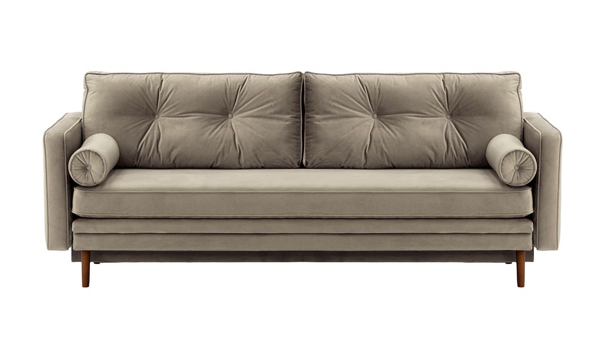 Canapé convertible Mossa avec coffre de rangement, gris éléphant - Velluto 17, Couleur des pieds: Chêne foncé