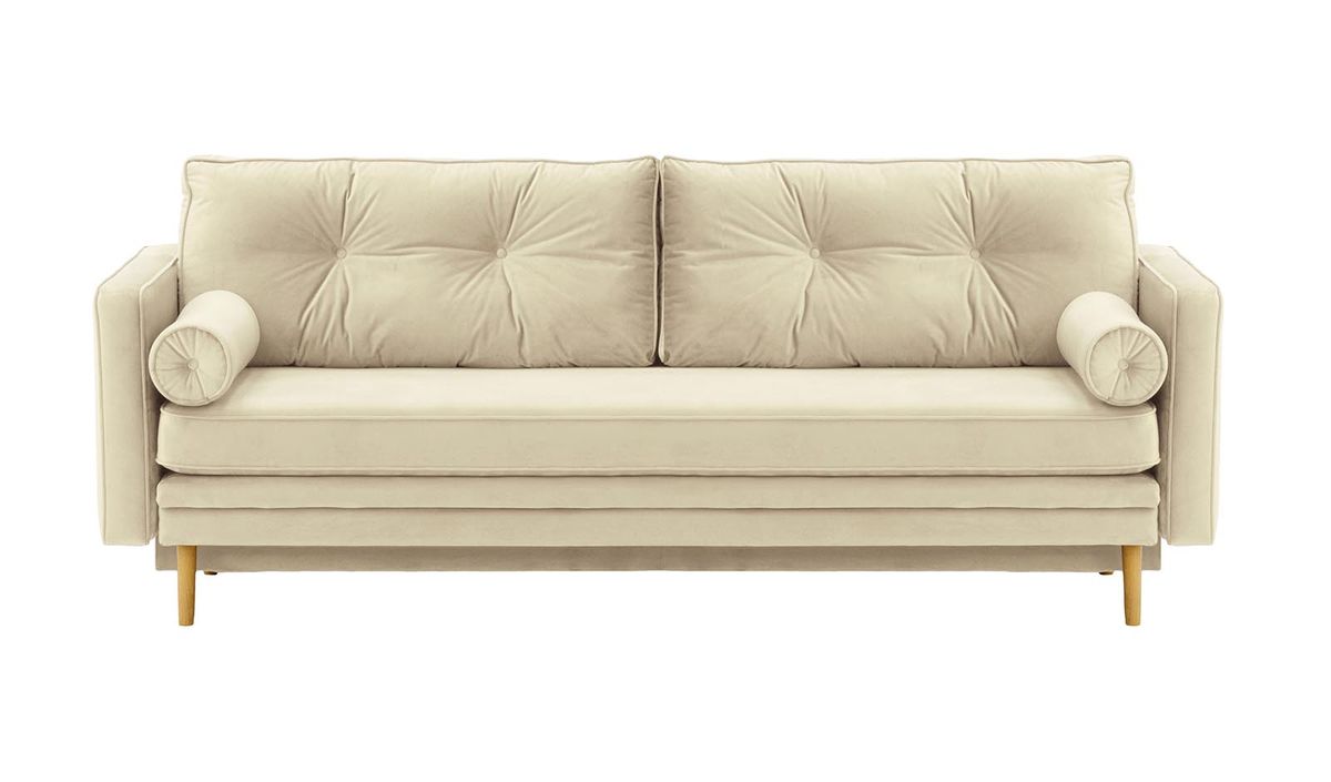 Canapé convertible Mossa avec coffre de rangement, beige clair - Velluto 2, Couleur des pieds: Chêne clair