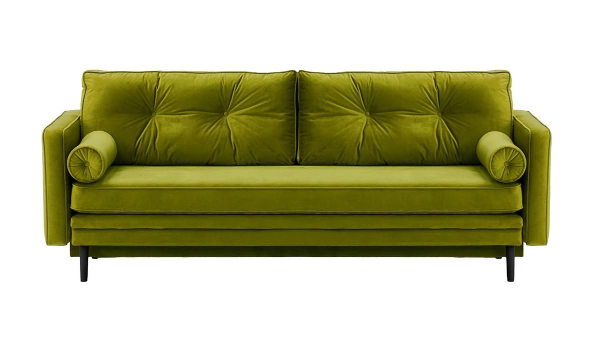 Canapé convertible Mossa avec coffre de rangement, olive - Velluto 9, Couleur des pieds: Noir