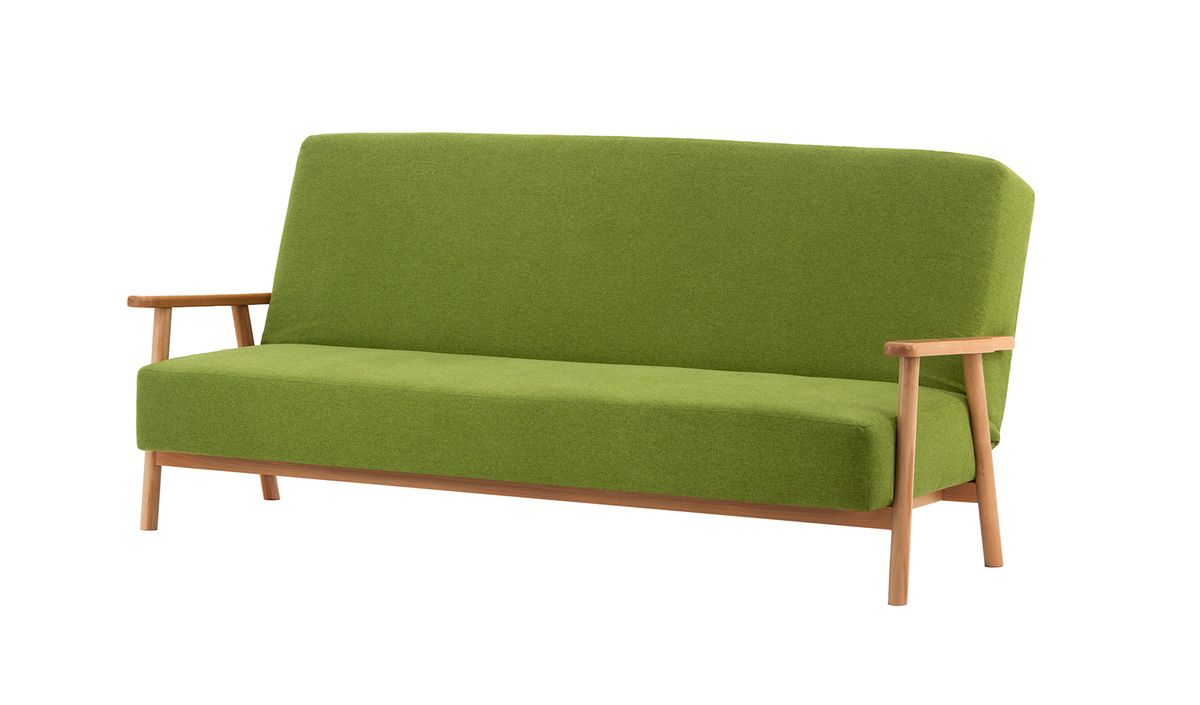 Canapé convertible clic-clac Luppo, vert citron - Baku 7, Couleur des pieds: Chêne clair
