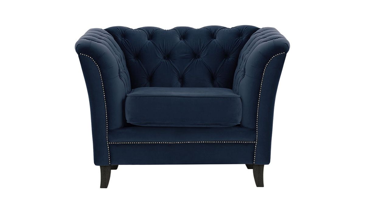 Fauteuil Karin, bleu - Velluto 11, Couleur des pieds: Noir