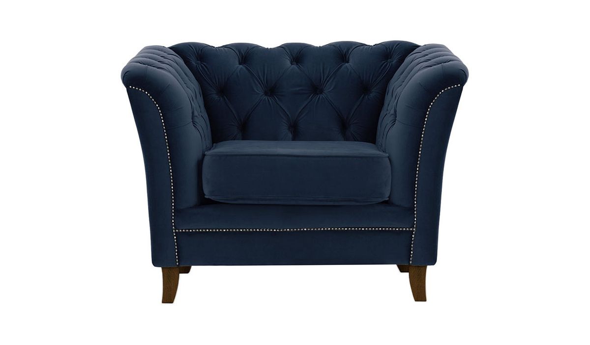 Fauteuil Karin, bleu - Velluto 11, Couleur des pieds: Chêne foncé