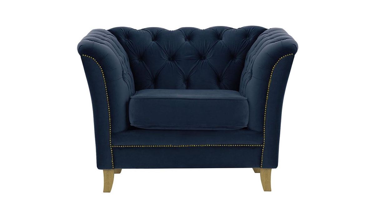 Fauteuil Karin, bleu - Velluto 11, Couleur des pieds: Chêne clair