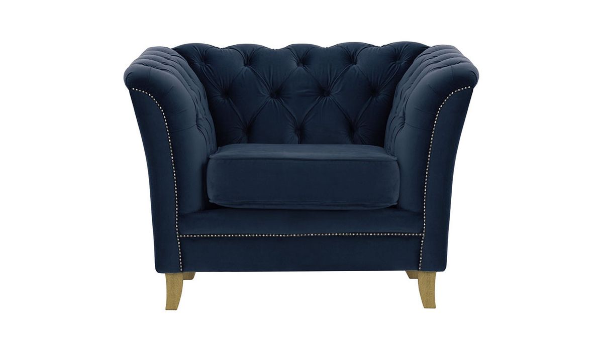 Fauteuil Karin, bleu - Velluto 11, Couleur des pieds: Chêne clair