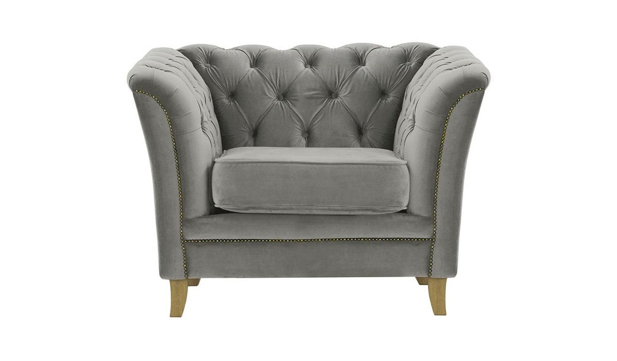 Fauteuil Karin, gris clair - Velluto 15, Couleur des pieds: Chêne clair
