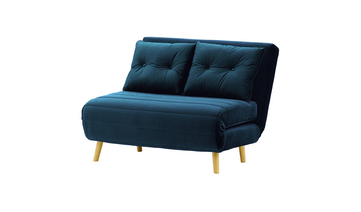 Petit canapé convertible Flic - large de 103 cm, bleu - Velluto 11, Couleur des pieds: Chêne clair