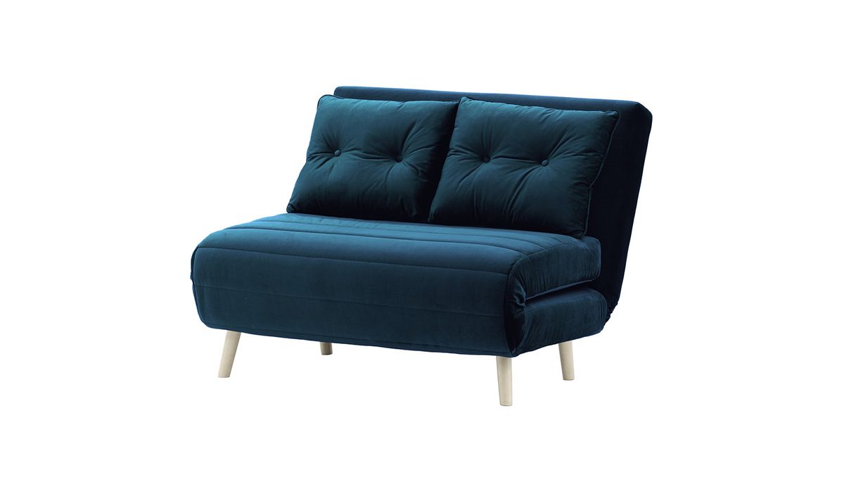 Petit canapé convertible Flic - large de 103 cm, bleu - Velluto 11, Couleur des pieds: Blanc
