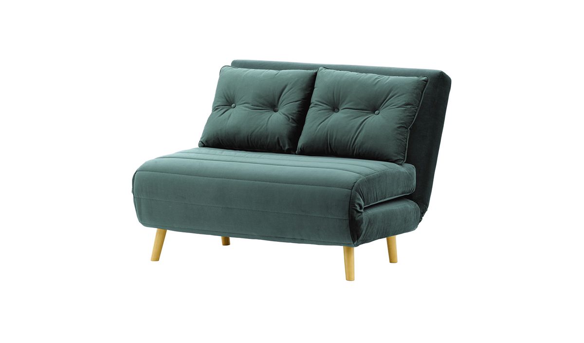 Petit canapé convertible Flic - large de 103 cm, bleu - Velluto 12, Couleur des pieds: Chêne clair