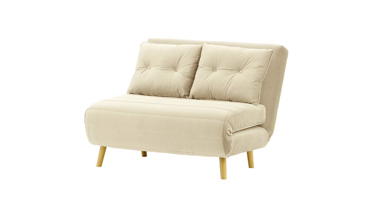Petit canapé convertible Flic - large de 103 cm, beige clair - Velluto 2, Couleur des pieds: Chêne clair