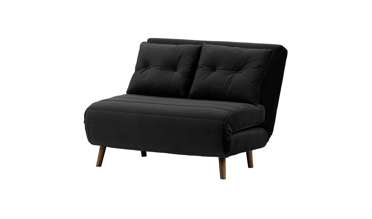 Petit canapé convertible Flic - large de 103 cm, noir - Velluto 20, Couleur des pieds: Chêne foncé