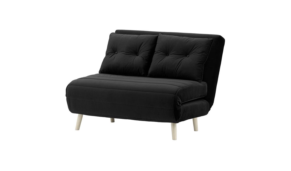 Petit canapé convertible Flic - large de 103 cm, noir - Velluto 20, Couleur des pieds: Blanc