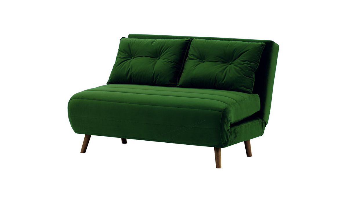 Canapé convertible deux places Flic - large de 120 cm, vert foncé - Velluto 10, Couleur des pieds: Chêne foncé