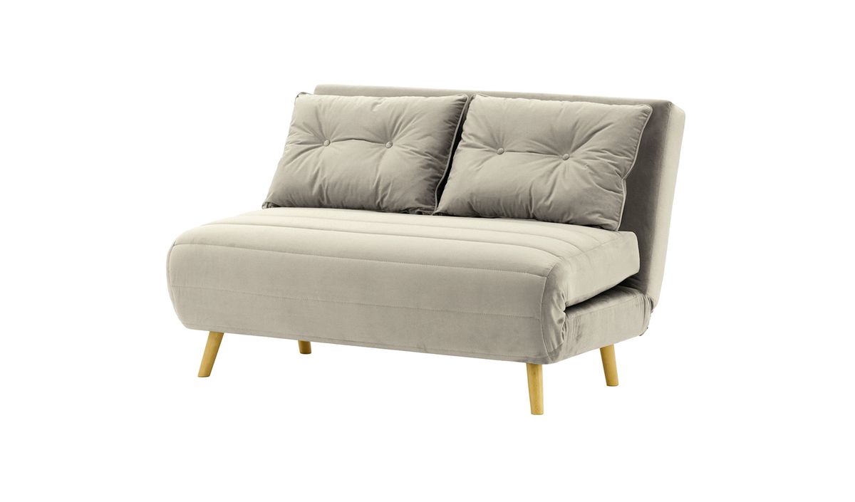 Canapé convertible deux places Flic - large de 120 cm, gris clair - Velluto 15, Couleur des pieds: Chêne clair