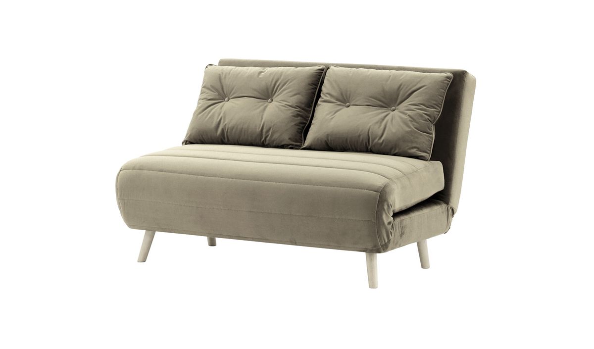 Canapé convertible deux places Flic - large de 120 cm, gris éléphant - Velluto 17, Couleur des pieds: Blanc