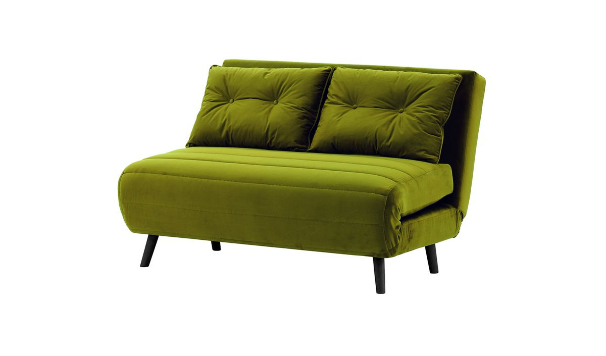 Canapé convertible deux places Flic - large de 120 cm, olive - Velluto 9, Couleur des pieds: Noir