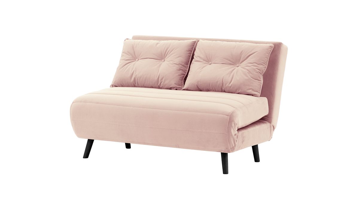 Canapé convertible deux places Flic - large de 120 cm, lila/rose - Velluto 14, Couleur des pieds: Noir