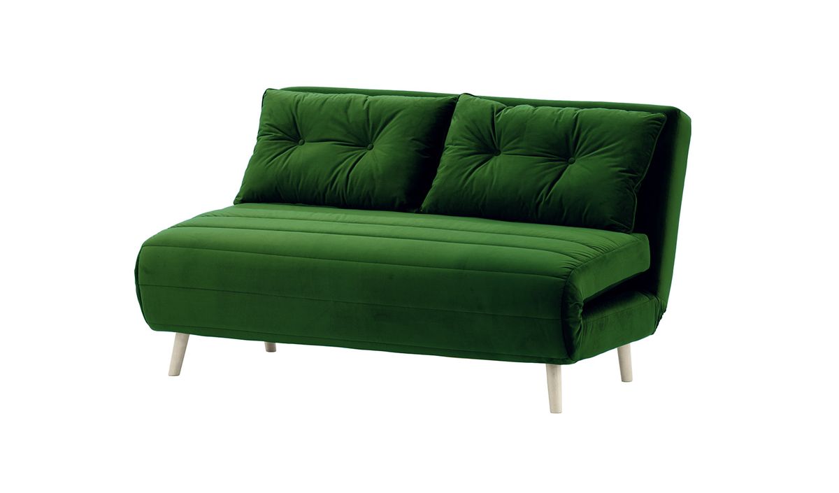 Canapé convertible 2,5 places Flic - large de 142 cm, vert foncé - Velluto 10, Couleur des pieds: Blanc