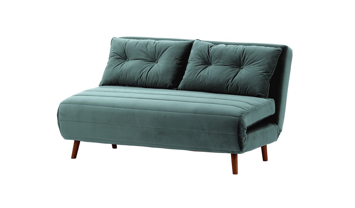 Canapé convertible 2,5 places Flic - large de 142 cm, bleu - Velluto 12, Couleur des pieds: aveo