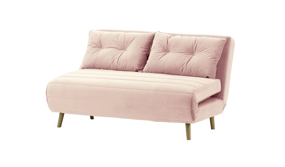Canapé convertible 2,5 places Flic - large de 142 cm, lila/rose - Velluto 14, Couleur des pieds: Noir wax