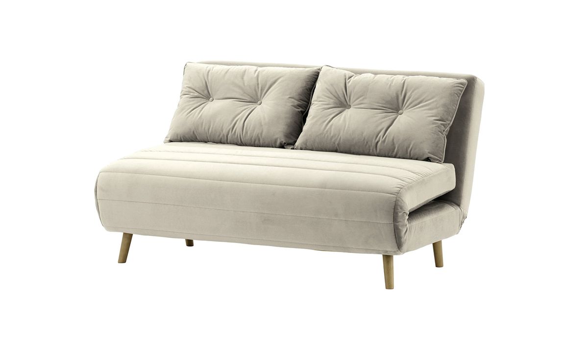 Canapé convertible 2,5 places Flic - large de 142 cm, gris clair - Velluto 15, Couleur des pieds: Noir wax