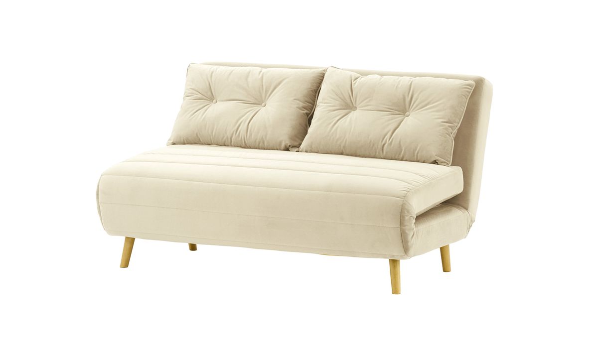 Canapé convertible 2,5 places Flic - large de 142 cm, beige clair - Velluto 2, Couleur des pieds: Chêne clair
