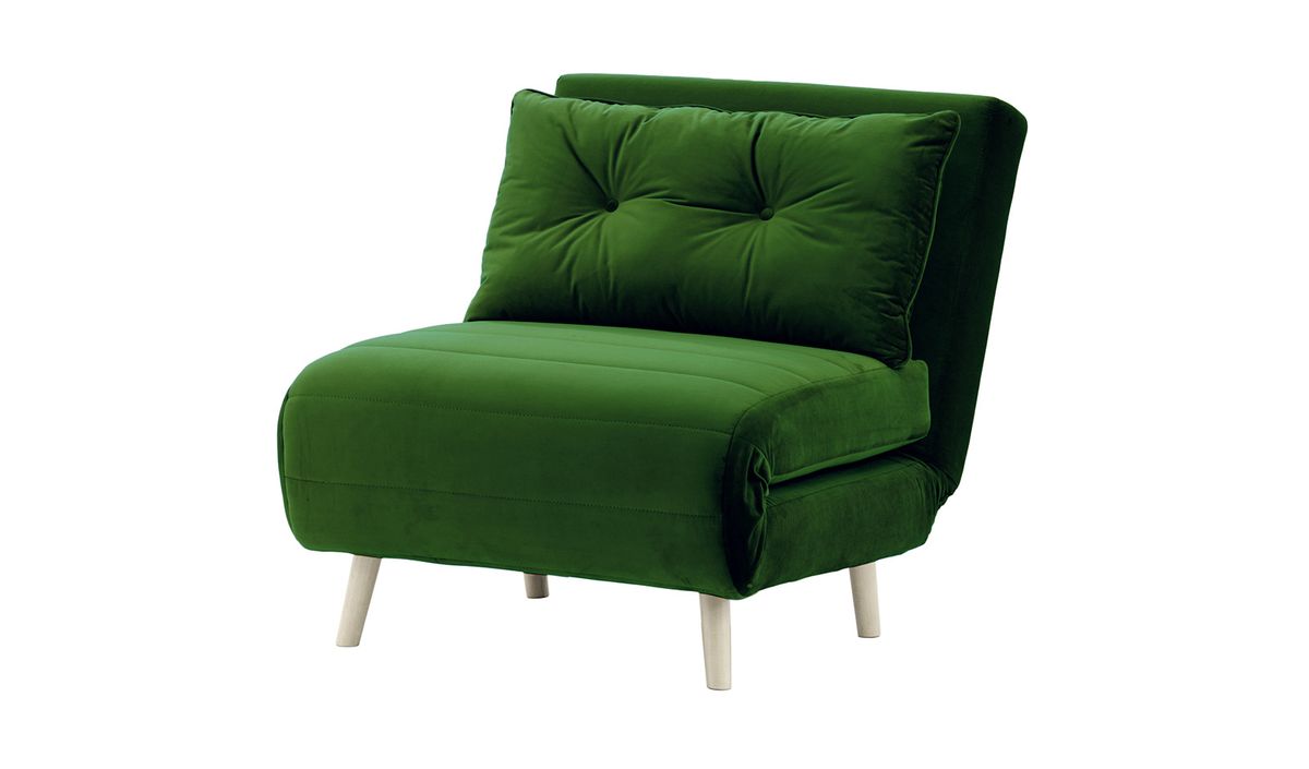 Fauteuil convertible Flic - large de 77 cm, vert foncé - Velluto 10, Couleur des pieds: Blanc