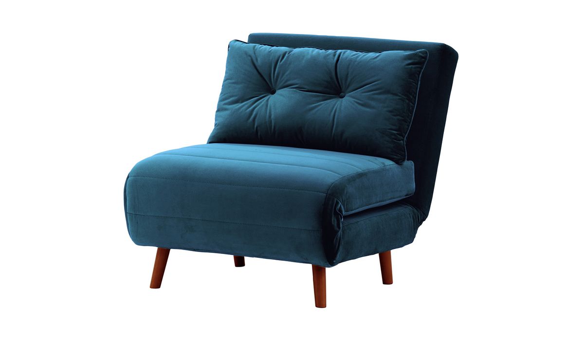 Fauteuil convertible Flic - large de 77 cm, bleu - Velluto 11, Couleur des pieds: aveo