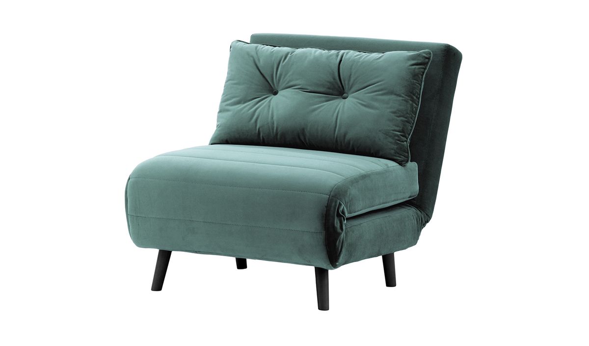 Fauteuil convertible Flic - large de 77 cm, bleu - Velluto 12, Couleur des pieds: Noir