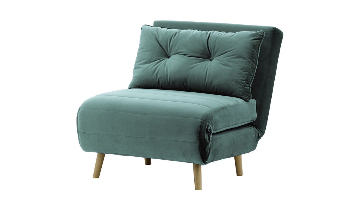 Fauteuil convertible Flic - large de 77 cm, bleu - Velluto 12, Couleur des pieds: Noir wax