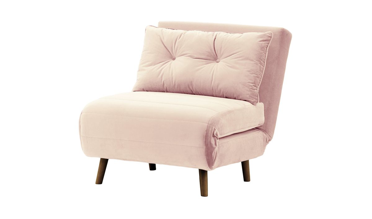 Fauteuil convertible Flic - large de 77 cm, lila/rose - Velluto 14, Couleur des pieds: Chêne foncé