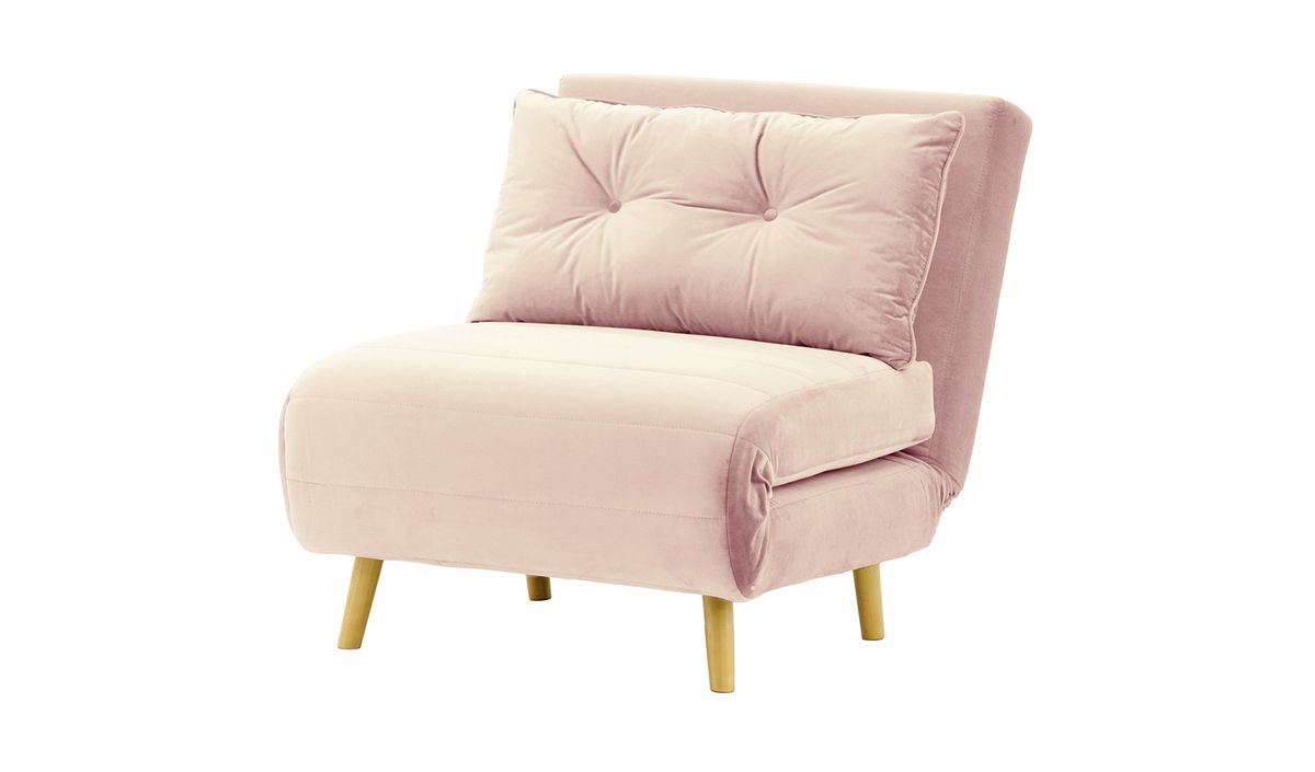 Fauteuil convertible Flic - large de 77 cm, lila/rose - Velluto 14, Couleur des pieds: Chêne clair