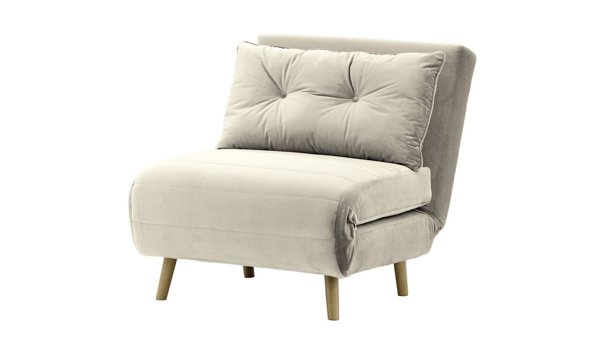 Fauteuil convertible Flic - large de 77 cm, gris clair - Velluto 15, Couleur des pieds: Noir wax