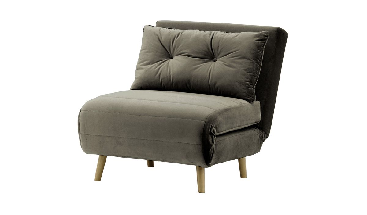 Fauteuil convertible Flic - large de 77 cm, graphite - Velluto 19, Couleur des pieds: Noir wax