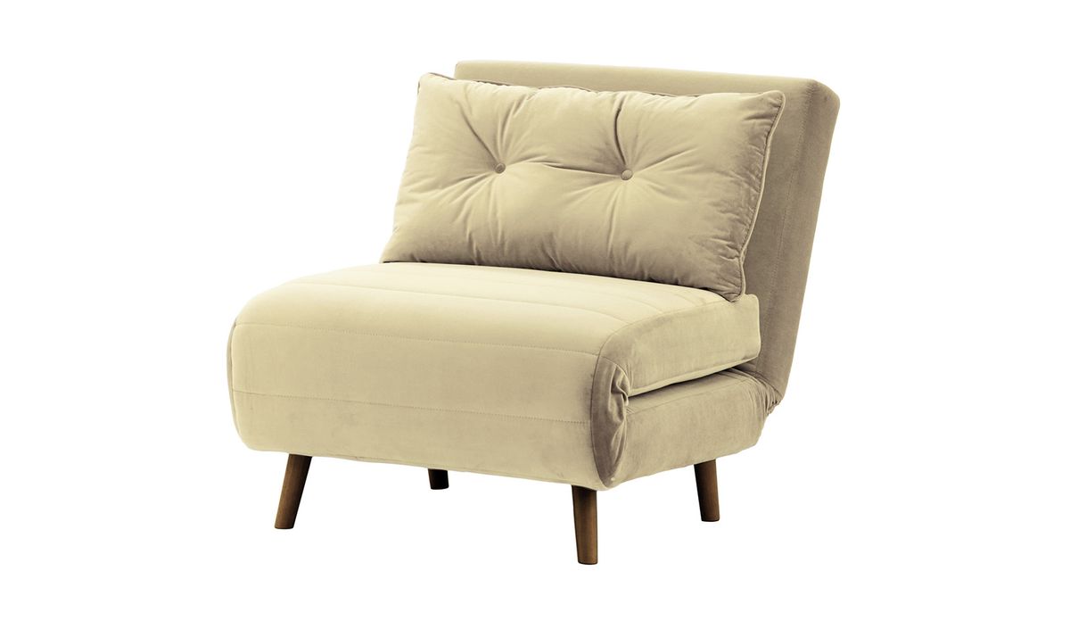 Fauteuil convertible Flic - large de 77 cm, beige - Velluto 3, Couleur des pieds: Chêne foncé