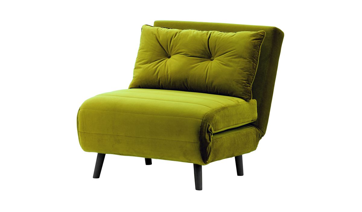 Fauteuil convertible Flic - large de 77 cm, olive - Velluto 9, Couleur des pieds: Noir
