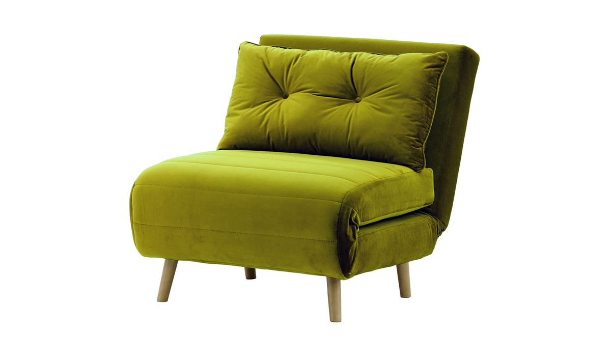 Fauteuil convertible Flic - large de 77 cm, olive - Velluto 9, Couleur des pieds: Noir wax