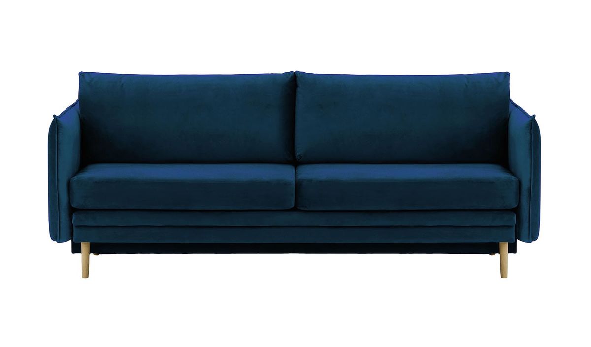Canapé Nimbus avec fonction de couchage et coffre de rangement, bleu - Velluto 11, Couleur des pieds: Noir wax