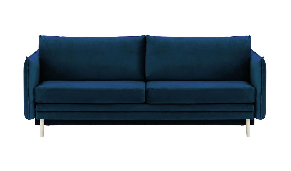 Canapé Nimbus avec fonction de couchage et coffre de rangement, bleu - Velluto 11, Couleur des pieds: Blanc