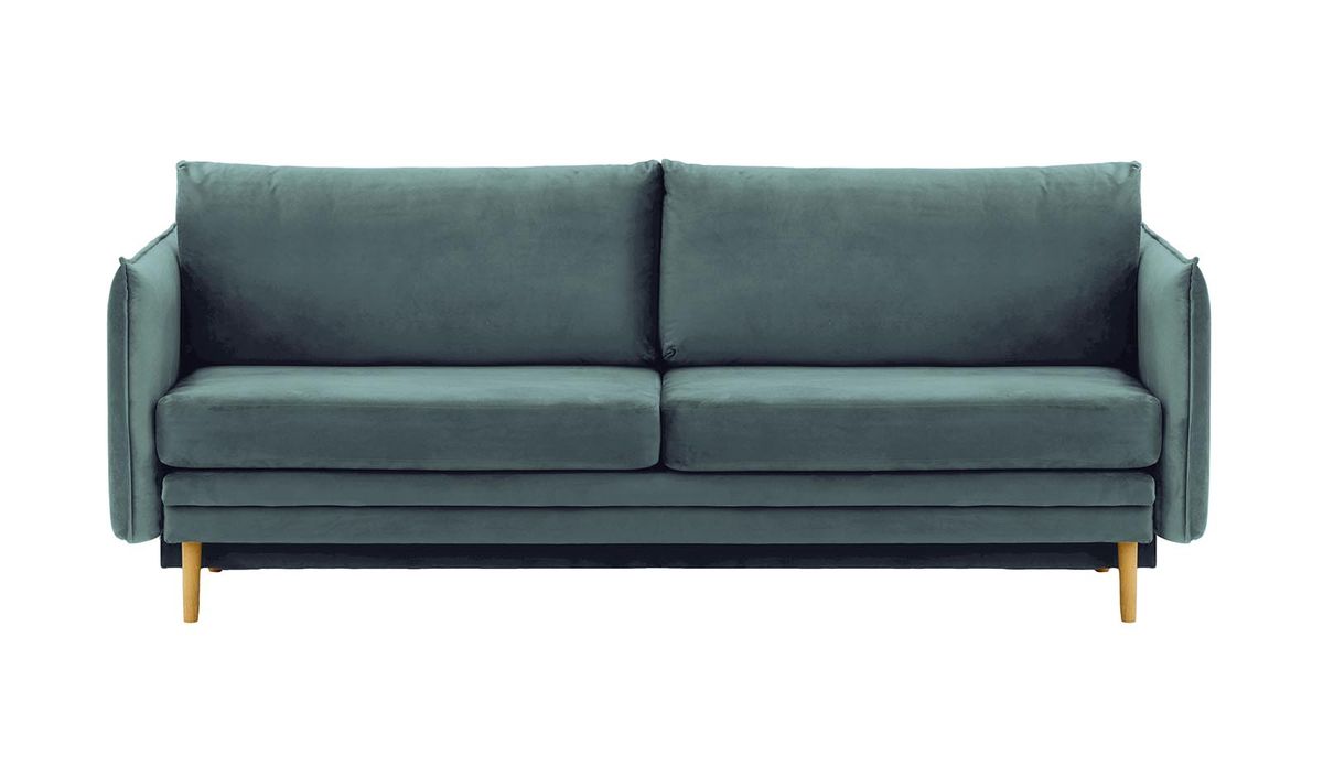 Canapé Nimbus avec fonction de couchage et coffre de rangement, bleu - Velluto 12, Couleur des pieds: Chêne clair