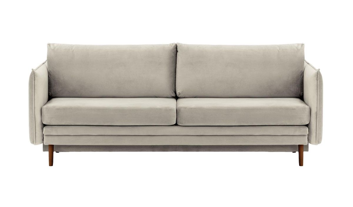 Canapé Nimbus avec fonction de couchage et coffre de rangement, gris clair - Velluto 15, Couleur des pieds: Chêne foncé